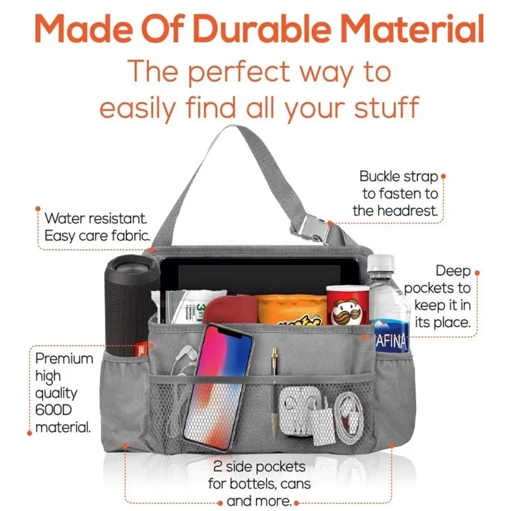 Brand New Car Organizer Gray Travel Storage Caddy Holder Pockets Backseat Kids